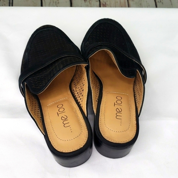 Me Too Womens Jaden Black Nubuck Slip On Block Heel Mules Shoes - Picture 3 of 7